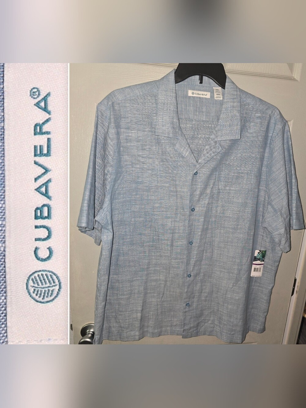 NWT Cubavera Cotton Button-up Collared Shirt Agean Blue Men's XXL